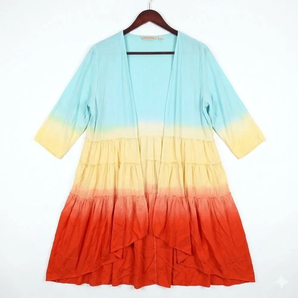 Soft Surroundings Ombre Dip Dye Colorblock Tiered Duster Cardigan Size Petite L